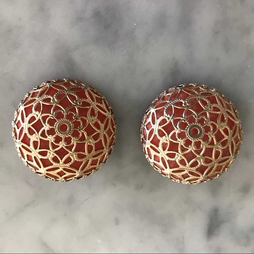Vintage Large Round Gold Floral Caged Clip Ons
